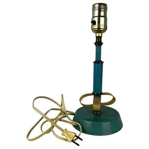 Vintage 1950s Blue Teal Turquoise Metal Brass Mesh Bow Orbits Lamp Ribbed